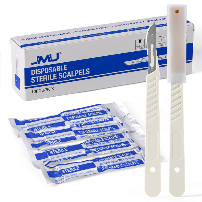 JMU Dental Sterile Scalpels with Stainless-steel Blade and Plastic Handle 10Pcs/Box - JMU DENTAL INC