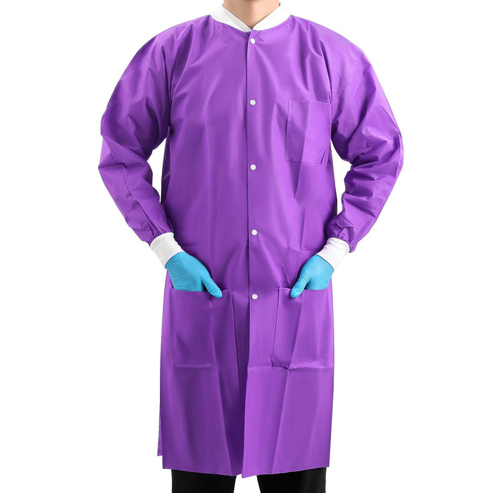 JMU Disposable Lab Coats SMS Knee Length with 3 Pockets - JMU DENTAL INC