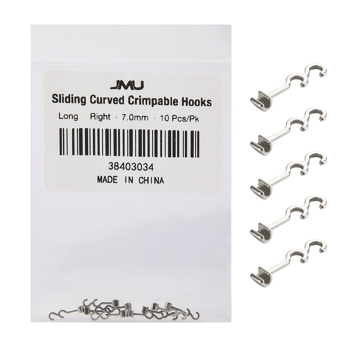 JMU Sliding Long Curved Crimpable Hooks Right 0.28inch 10pcs/pk