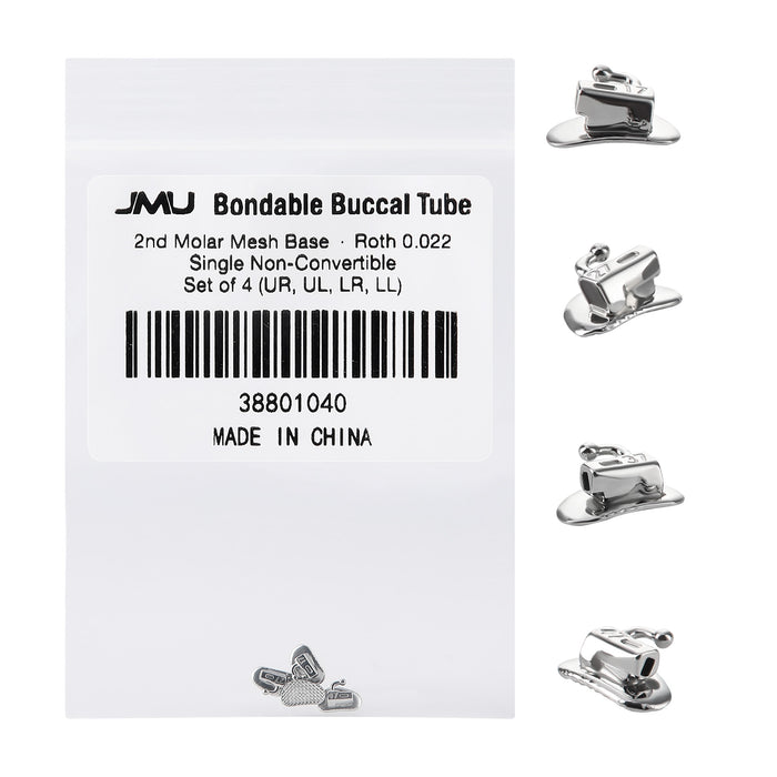 JMU 2nd Molar Buccal Tubes Roth/MBT 0.018/0.022 Single Non-Convertible Mesh Base(2G) Bondable 4Pcs/Set
