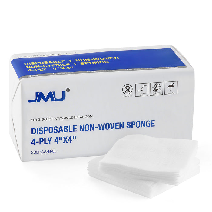 JMU Gauze Pads Non-Woven Sponge 4-Ply 4"x4" 200Pcs/Bag - JMU DENTAL INC
