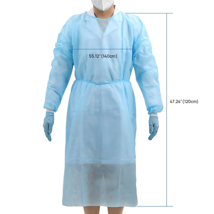 JMU Disposable Isolation Gowns PP Knitted Cuff Blue 10pcs/bag - JMU DENTAL INC