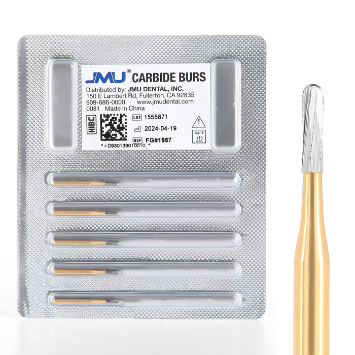 JMU Carbide Burs, Straight Fissure Round End, Metal Cutting, 5/pk - JMU Dental INC