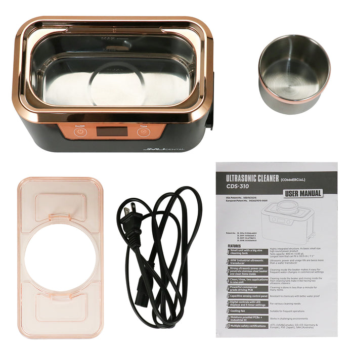 JMU Dental Ultrasonic Cleaner 110V Fast Cleaning Machine Black/White 0.85Qt/800ml - JMU DENTAL INC