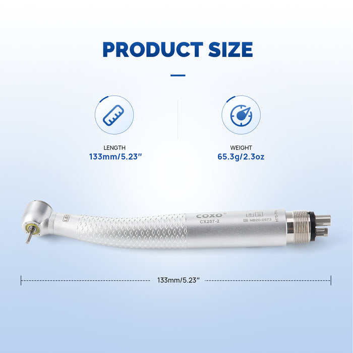 COXO CX207-2 LED High Speed Air Turbine Handpiece with Generator Shadowless Series Torque Head 4 Port Spray 4 Hole Coupler # H75-TP4 - JMU DENTAL INC
