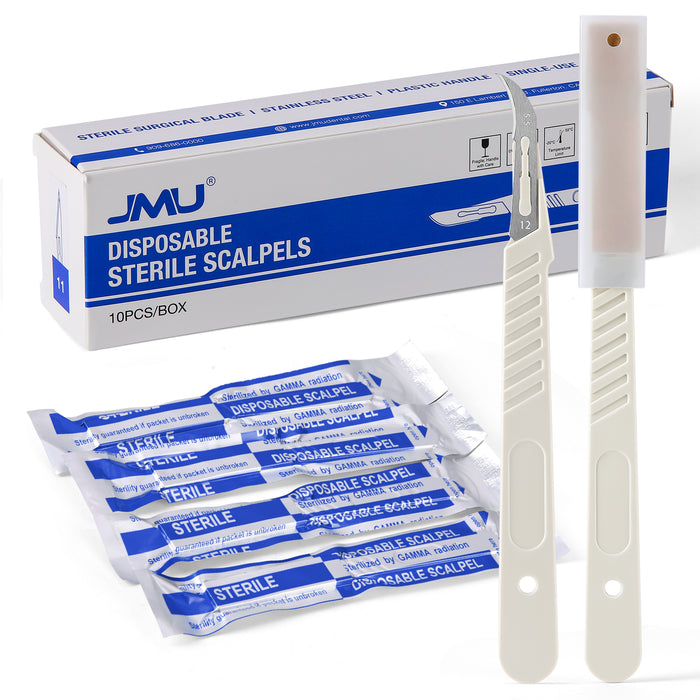 JMU Dental Sterile Scalpels with Stainless-steel Blade and Plastic Handle 10Pcs/Box - JMU DENTAL INC