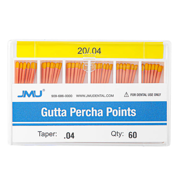 JMU Dental Gutta Percha Points Taper Size 0.04 #20, #25, #30, #15-40 Color-coded 60pcs/Pack