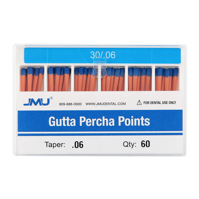 JMU Dental Gutta Percha Points Taper Size 0.06 #25, #30, #15-40 Assorted Color-coded 60pcs/Pack