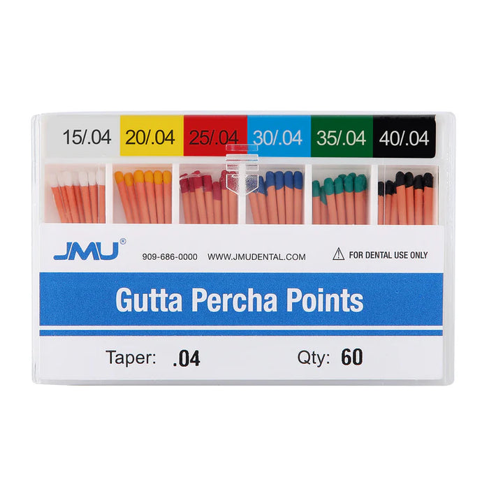 JMU Dental Gutta Percha Points Taper Size 0.04 #20, #25, #30, #15-40 Color-coded 60pcs/Pack