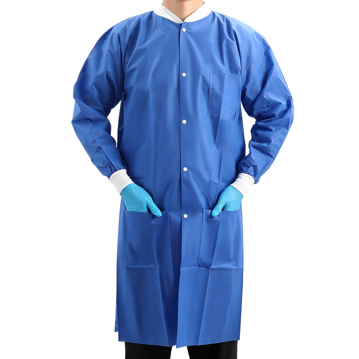 JMU Disposable Lab Coats SMS Knee Length with 3 Pockets - JMU DENTAL INC