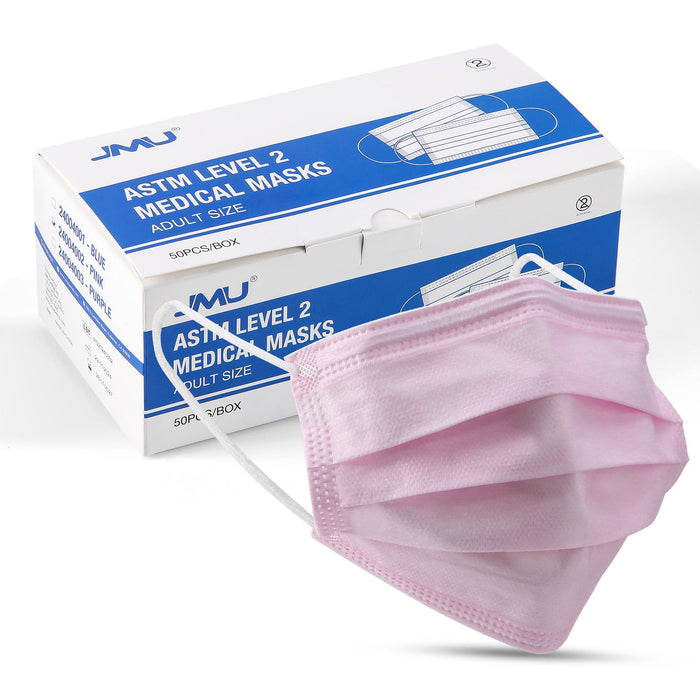 🎁 JMU Disposable Medical Face Masks 3-Ply ASTM Level 2 Adult Size Blue/Pink/Purple 50Pcs/Box (Discount)