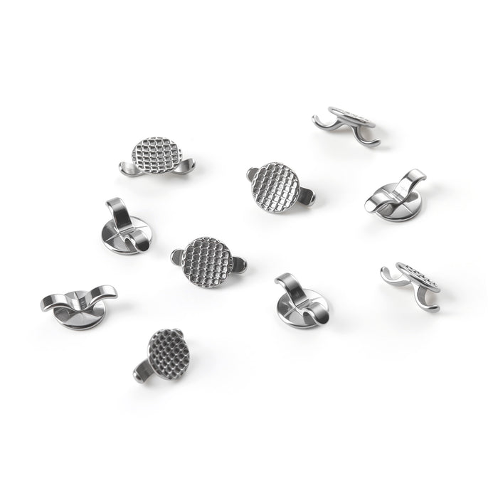 JMU Lingual Buttons Mesh Base Bondable Round With Cleat Small 10pcs/bag - JMU DENTAL INC