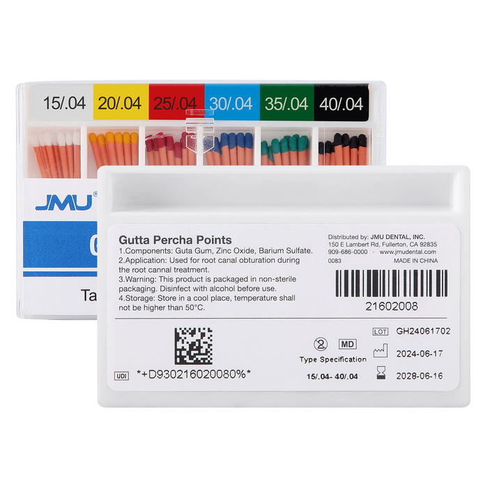 JMU Gutta Percha Points Taper Size 0.04 #15-40 Assorted Color-coded 60pcs/Pack