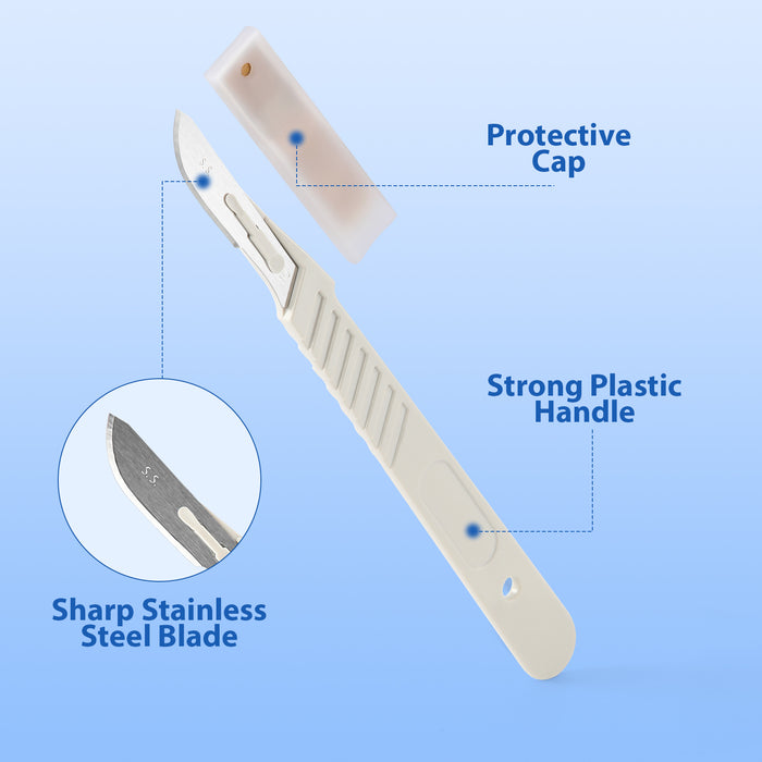 JMU Dental Sterile Scalpels with Stainless-steel Blade and Plastic Handle 10Pcs/Box - JMU DENTAL INC