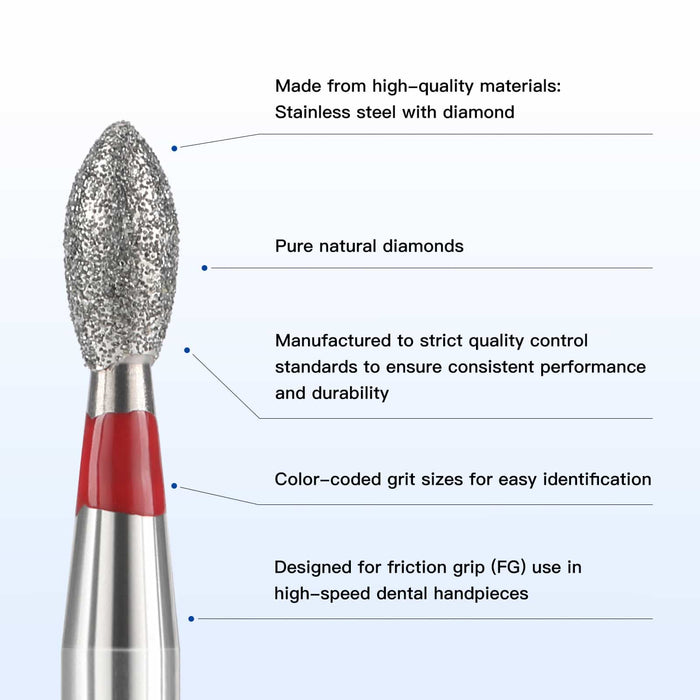 JMU Dental Diamond Burs FG Fine Grit Football 5/Pk - JMU DENTAL INC