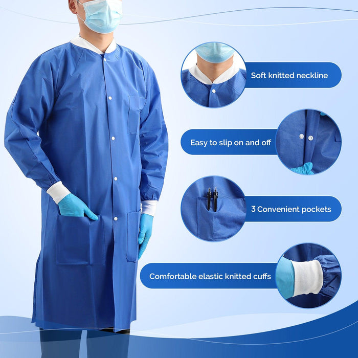 JMU Plus SMS Lab Coat with 3 Pockets Knee Length Dark Blue 1pc/bag - JMU DENTAL INC