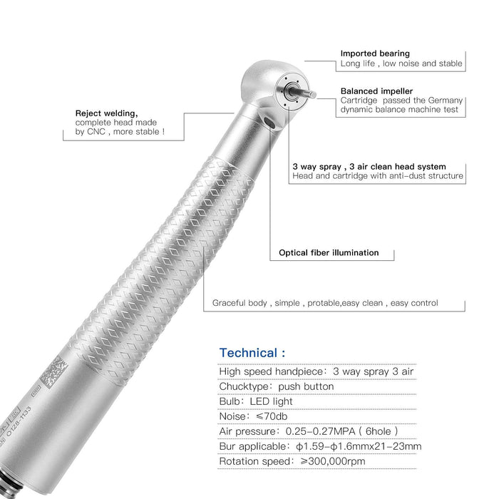 COXO CX207-G Fiber-opticÊHigh-speed Air Turbine Handpiece, ³300,000rpm, Standard Head, 3-port spray, (no coupling, fit into NSK or COXO 229-GN 6-hole coupler), #H16-NSPQ - JMU Dental
