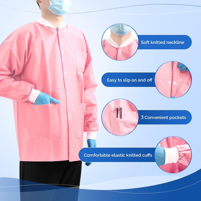 JMU Plus SMS Jacket with 3 Pockets Hip Length Pink 1pc/bag - JMU DENTAL INC
