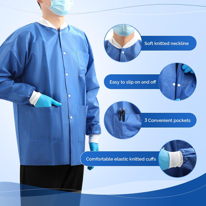 JMU Plus SMS Jacket with 3 Pockets Hip Length Dark Blue 1pc/bag - JMU DENTAL INC