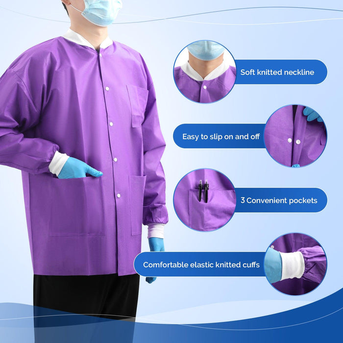 JMU Plus SMS Jacket with 3 Pockets Hip Length Purple 1pc/bag - JMU DENTAL INC