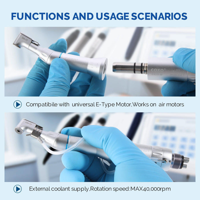 COXO CX235-1F Low-speed Handpiece, 1:1 External, Contra Angle, Max.40,000rpm, Wrench Switch, for CA burs ¯2.35mm. #C-1F - JMU Dental