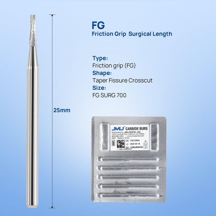 JMU Surgical Carbide Burs, Taper Fissure Crosscut, FG SURG, 5/pk - JMU Dental
