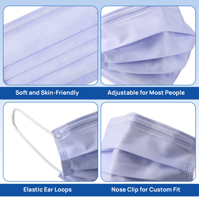 JMU Disposable Medical Face Masks 3-Ply ASTM Level 2 Adult Size Blue/Pink/Purple 50Pcs/Box