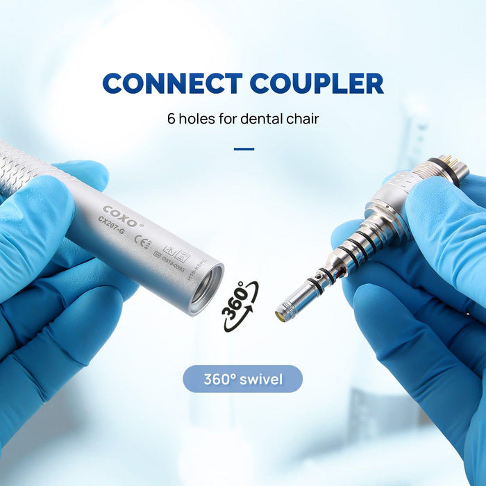 COXO CX207-G Fiber-opticÊHigh-speed Air Turbine Handpiece, ³300,000rpm, Standard Head, 3-port spray, (no coupling, fit into KaVo or COXO 229-GK 6-hole coupler), #H16-KSPQ - JMU Dental