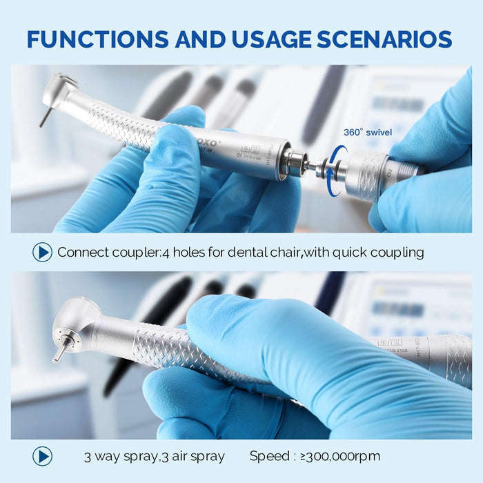 COXO CX207-W High-speed Air Turbine Handpiece, ³300,000rpm, Standard Head, 3-port spray, (equipped with coupler, handpiece fits into W&H or COXO 229-B 4-hole coupler) #H17-SPQ4 - JMU Dental