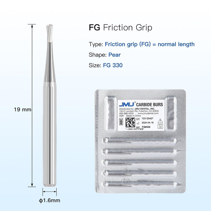 JMU Carbide Burs,Pear, 5/pk - JMU Dental
