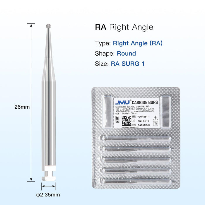 JMU Surgical Carbide Burs Round RA SURG 5/Pk - JMU DENTAL INC