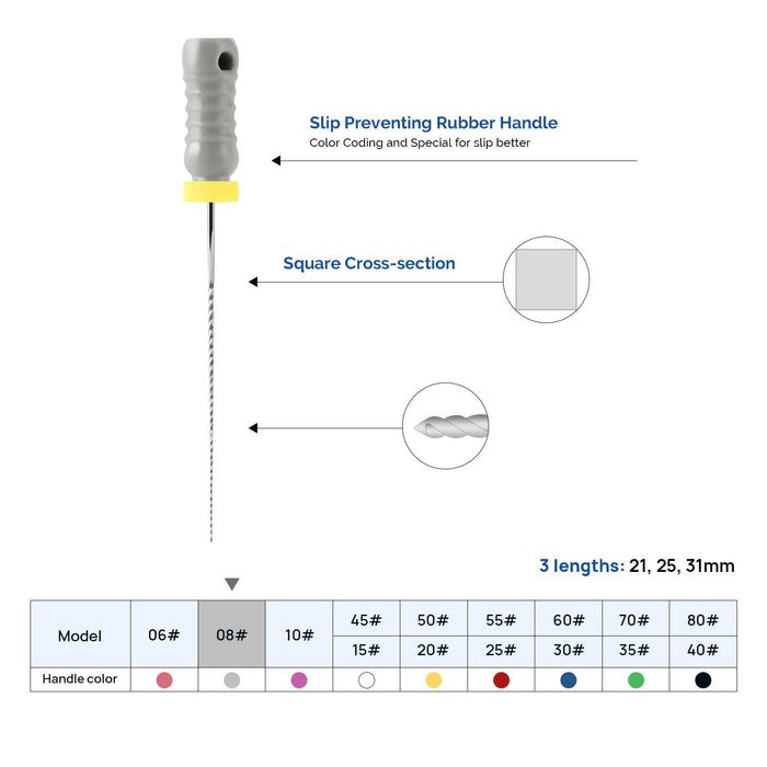 JMU HAND USE FILES, K-FILES, Stainless Steel, 25mm, 6pcs/Pk - JMU Dental