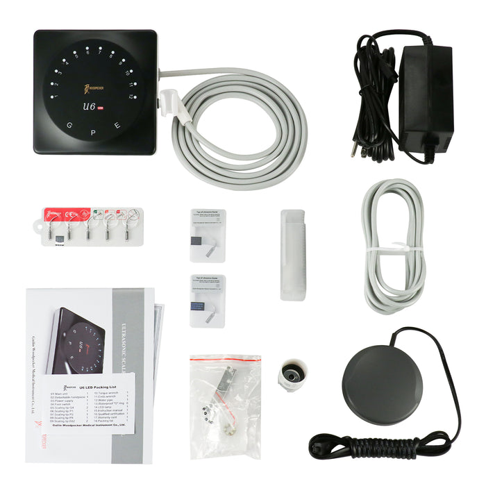 Woodpecker Dental U6 LED Ultrasonic Pizeo Scaler HD-8H Handpiece 7 Tips Comfortable Scaling, Perio and Endo - JMU DENTAL INC