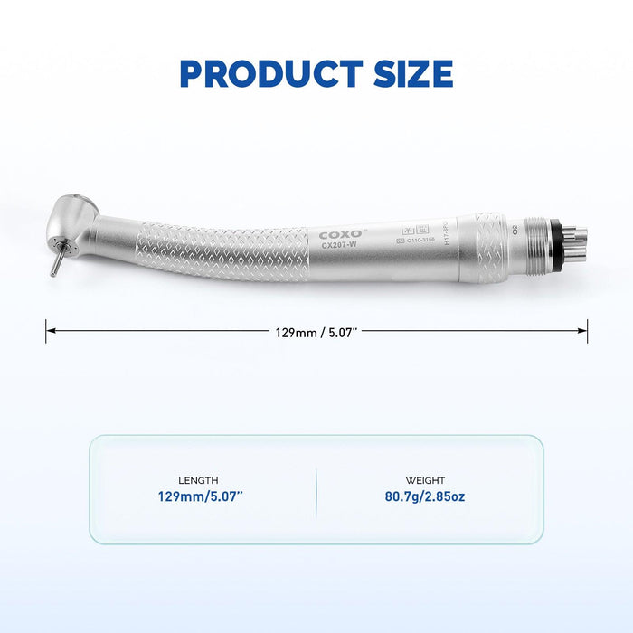 COXO CX207-W High-speed Air Turbine Handpiece, ³300,000rpm, Standard Head, 3-port spray, (equipped with coupler, handpiece fits into W&H or COXO 229-B 4-hole coupler) #H17-SPQ4 - JMU Dental