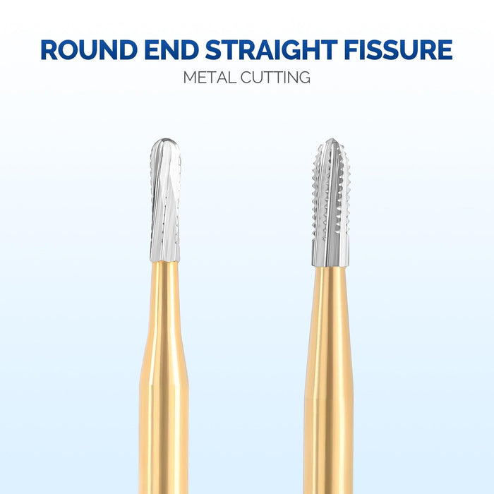 JMU Carbide Burs, Straight Fissure Round End, Metal Cutting, 5/pk - JMU Dental