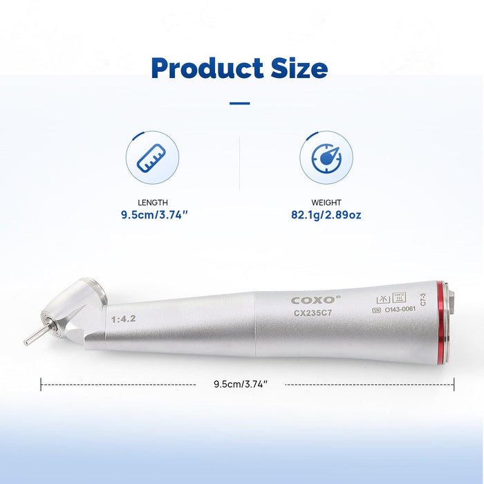 COXO CX235C7 45¡ Speed-increasing Electric Handpiece, 1:4.2 Contra Angle, W/Fiber Optic, Inner Channel, Appr.168,000rpm, Push Button, for FG burs ¯1.6mm. #C7-3 - JMU Dental