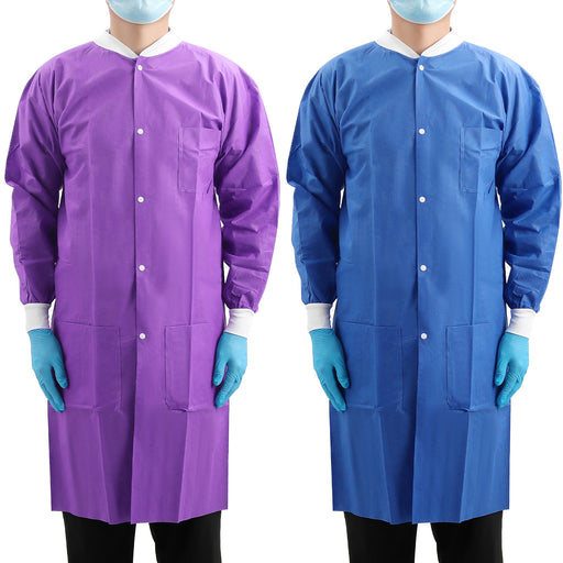 JMU Disposable Lab Coats SMS Knee Length with 3 Pockets - JMU DENTAL INC