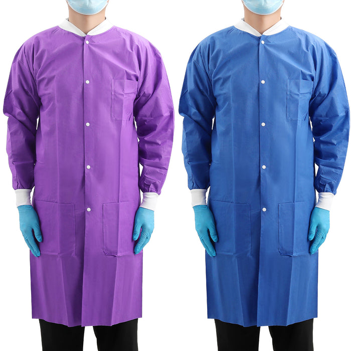 JMU Disposable Lab Coats SMS Knee Length with 3 Pockets - JMU DENTAL INC