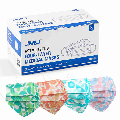 JMU Dental Disposable Medical Face Masks 4-Ply ASTM Level 3 for Adults Multicolor Patterned 50Pcs/Box - JMU DENTAL INC