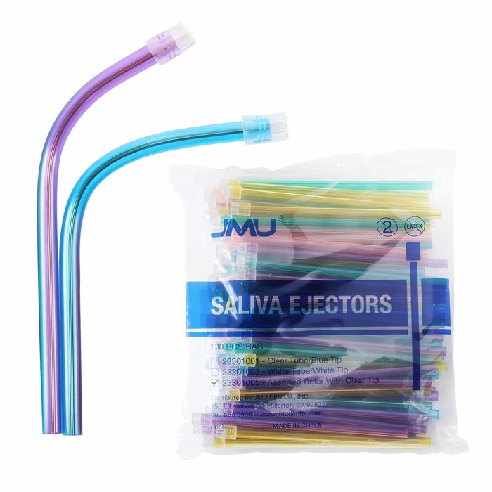 JMU Dental Saliva Ejectors Clear Tips Assorted Colors 100pcs/Bag - JMU DENTAL INC