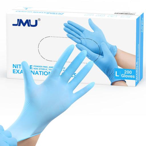 JMU Nitrile Exam Gloves Blue Powder Free 4 Mil L 200Pcs/Box - JMU DENTAL INC
