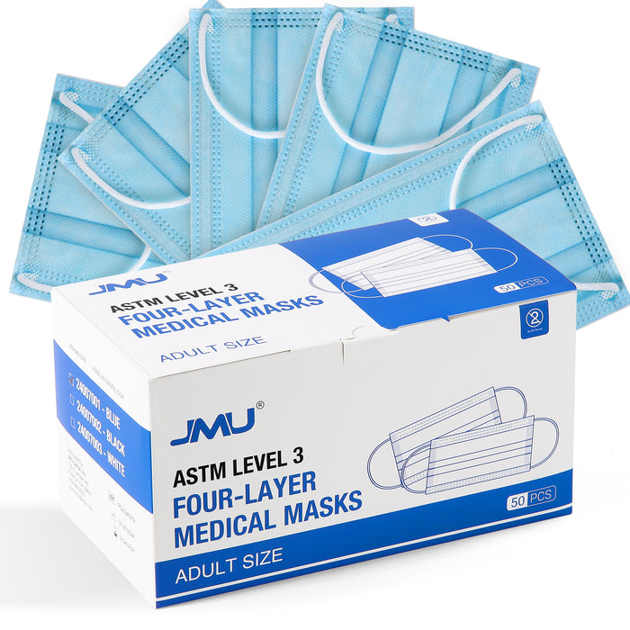 JMU Disposable Medical Face Masks 4-Ply ASTM Level 3 for Adults Blue 50Pcs/Box - JMU DENTAL INC