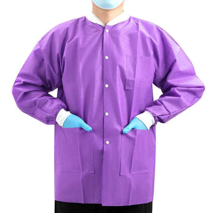 JMU Disposable SMS Lab Jackets Lab Coats Unisex Hip-Length Uniform w/Pockets 3 Color