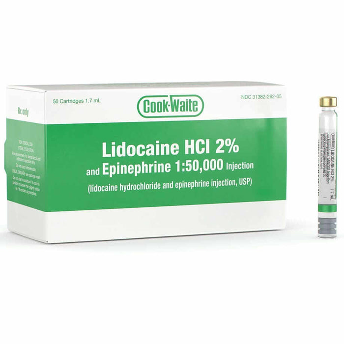 Cook-Waite Lidocaine HCl 2% with Epinephrine 50/PK - JMU DENTAL INC