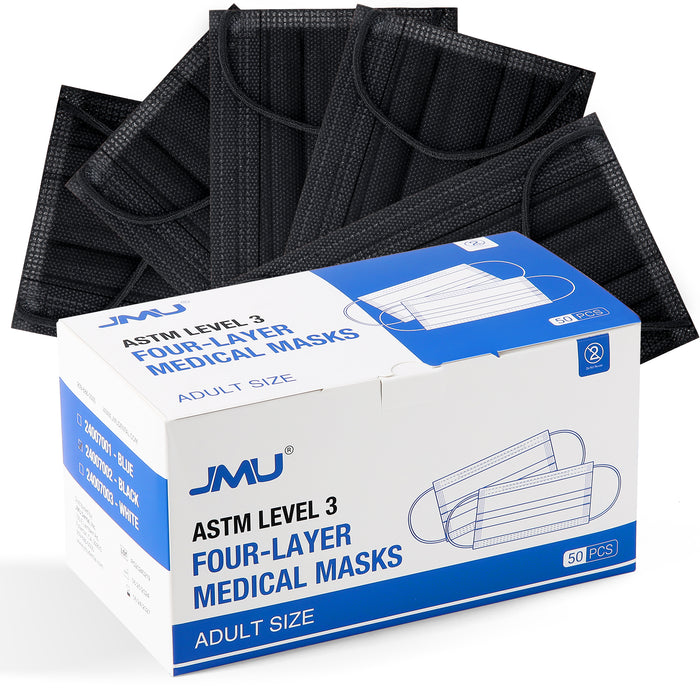 JMU Disposable Medical Face Masks 4-Ply ASTM Level 3 for Adults Black 50Pcs/Box - JMU DENTAL INC
