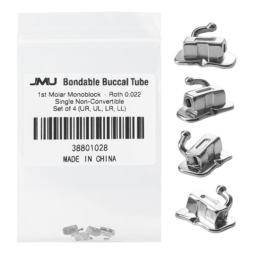 JMU 1st Molar Buccal Tubes Roth/MBT 0.018/0.022 Single Non-Convertible Monoblock Bondable Set of 4 - JMU DENTAL INC