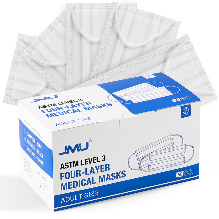 JMU Disposable Medical Face Masks 4-Ply ASTM Level 3 for Adults White 50Pcs/Box - JMU DENTAL INC