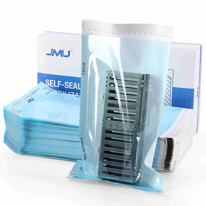 JMU Dental Self Sealing Sterilization Pouch Medical Grade Paper 7.5“ x 14" 1000/Case - JMU DENTAL INC