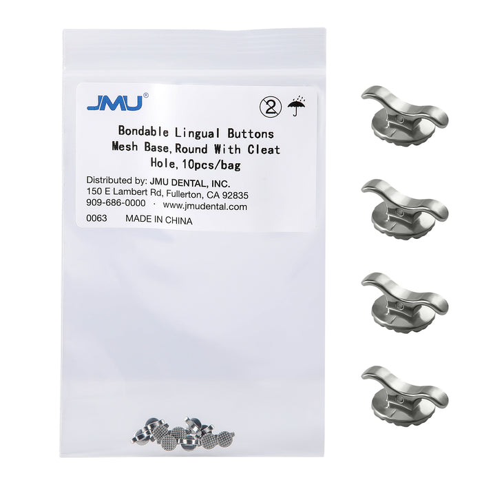 JMU Lingual Buttons Mesh Base Bondable Round With Cleat Hole 10pss/bag - JMU DENTAL INC