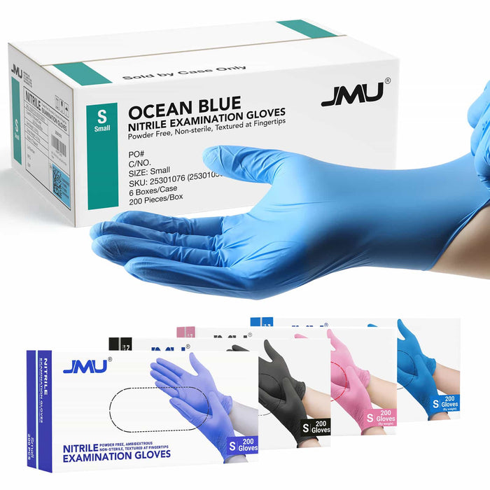 JMU Nitrile Exam Gloves Powder Free Disposable Medical Latex Free 3.5 Mil 4 Clolors 1200/Case - JMU DENTAL INC